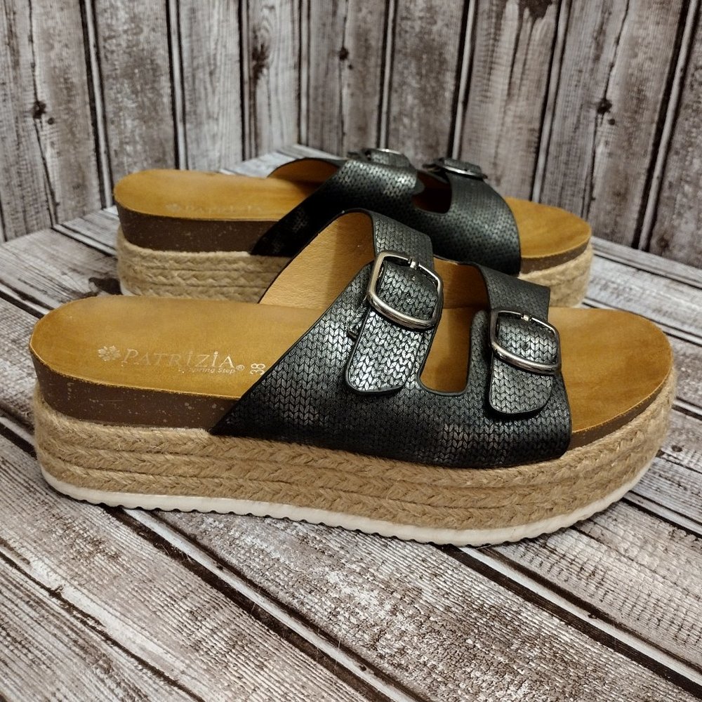 Patrizia by Spring Step | Metallic Buckle Accent Platform Espadrille Sandals